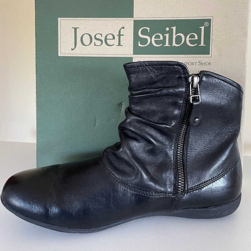 Josef Seibel Faye/Naly Black Leather Ankle Boots w/Zippers, Women's EU 40/ US 9 - Picture 7 of 16